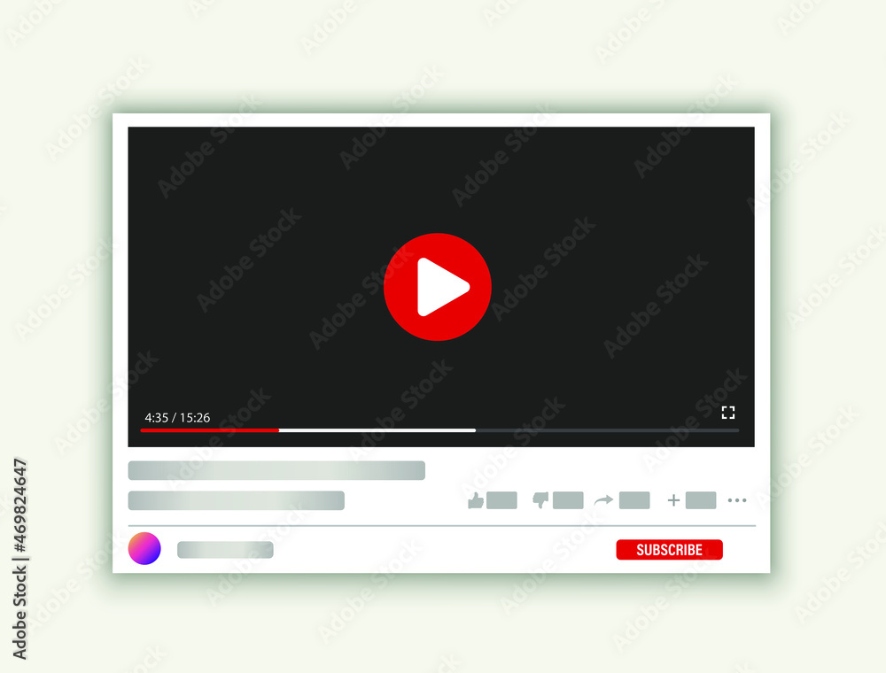 Aufkleber template interface video player. social media concept. mockup video channel. web windows player. vid
