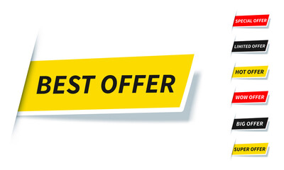 Best Offer, Limited, Special, Hot, Big and Super offer set banner, web design elements. vector ribbons, shopping tags
