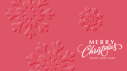 Red christmas background with snowflake composition.