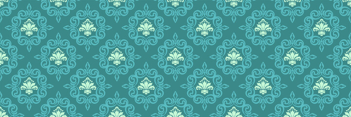 Background pattern with Christmas ornament on a blue green background for your design. Seamless background for wallpaper, textures.