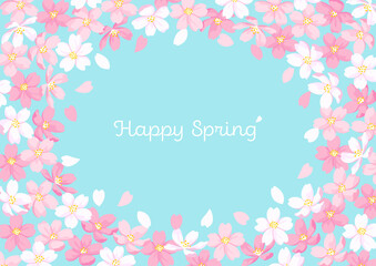 Cherry Blossoms Illustration Frame, Light Blue Background