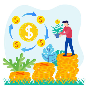Illustration vector graphic cartoon character of reinvest profits