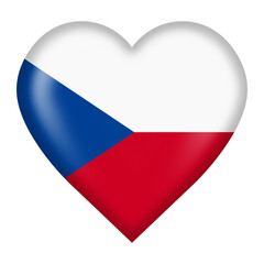 Czech Republic flag heart button isolated on white with clipping path 3d illustration