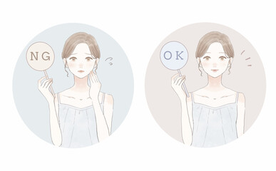 OK・NGの札を持った女性のセット