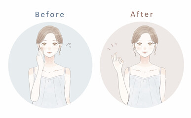 悩んでいる女性のビフォーアフター　OKサイン