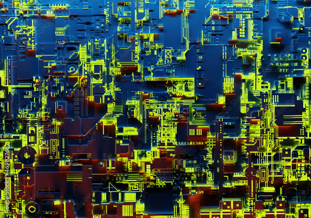 Aufkleber abstract electronic circuit board. background on electronic subjects. circuit board with green neon 