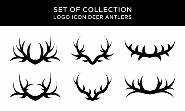 Deer antlers black icons set on white background