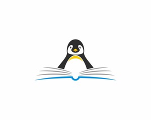 Penguin reading book vector illustration