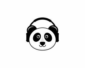 Cute panda head using headphone illustration