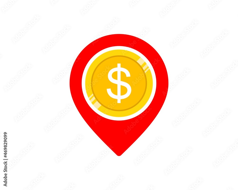 Sticker red pin location with money coins inside