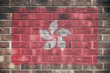 Hong Kong flag painted on brick wall background