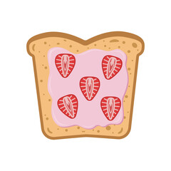 Sandwich with cream and strawberries in a flat style.