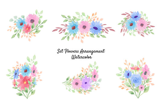 Set Flowers Arrangement Watercolor