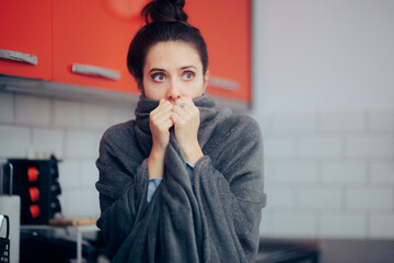 Woman Putting a Blanket on Suffering of Cold at Home