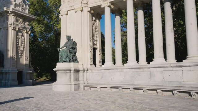 Alfonso XII Monument of Parque del Buen Retiro in Madrid. High quality 4k footage