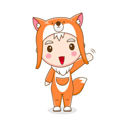 Cute boy wears fox costume
