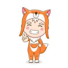 Cute boy wears fox costume