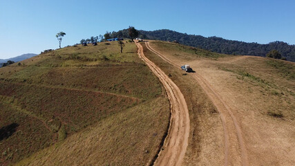 Obraz premium High angle view of Mae Tho National Park. It is a national park located in Mae Chaem District and Hot District in Chiang Mai Province, Thailand.