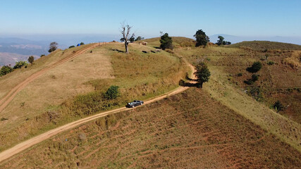 High angle view of Mae Tho National Park. It is a national park located in Mae Chaem District and Hot District in Chiang Mai Province, Thailand.