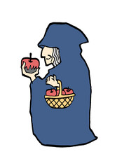 白雪姫に出てくる毒林檎を持った魔女のイラスト