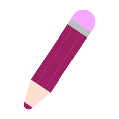 Pink pencil icon. Cartoon style. Flat sign. School supplies. Hand drawn. Art design. Vector illustration. Stock image.