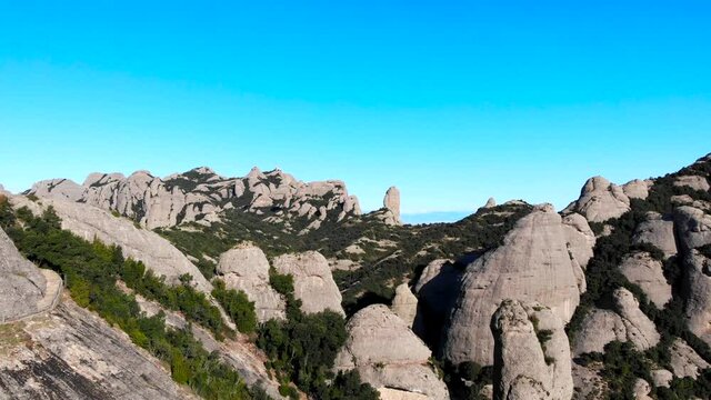 Aerial: Montserrat mountain range from the air
