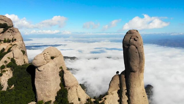 Aerial: Montserrat mountain range from the air. Cavall bernat