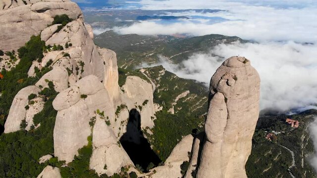 Aerial: Montserrat mountain range from the air