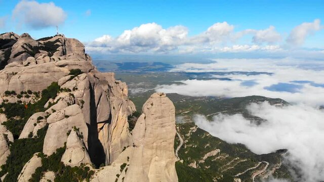 Aerial: Montserrat mountain range from the air