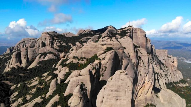 Aerial: Montserrat mountain range from the air