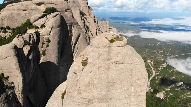 Aerial: Montserrat mountain range from the air
