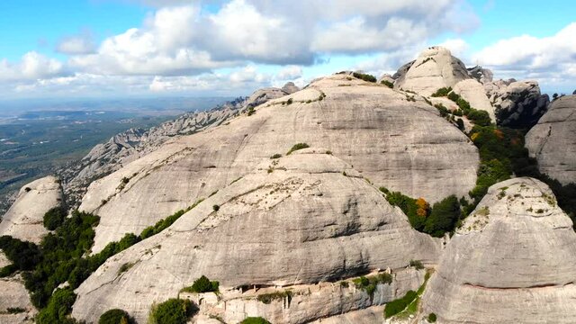 Aerial: Montserrat mountain range from the air