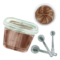 味噌と計量スプーンの手描き水彩風イラスト