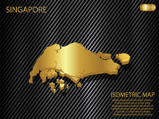 isometric map gold of Singapore on carbon kevlar texture pattern tech sports innovation concept background. for website, infographic, banner vector illustration EPS10