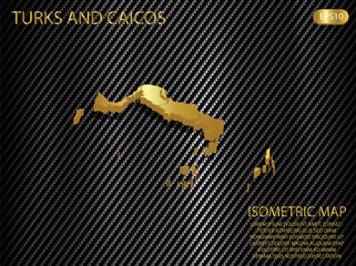 isometric map gold of Turks and Caicos on carbon kevlar texture pattern tech sports innovation concept background. for website, infographic, banner vector illustration EPS10