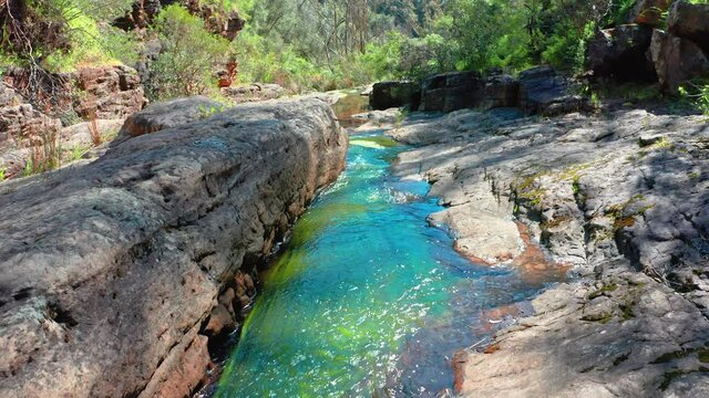 Rever stream flows in wild Australian nature park. Adelaide journey