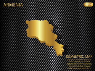 isometric map gold of Armenia on carbon kevlar texture pattern tech sports innovation concept background. for website, infographic, banner vector illustration EPS10