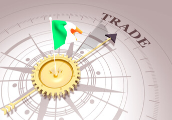 Global business concept. Waved flag of Ireland