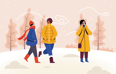 Winter people - Snow park illustration