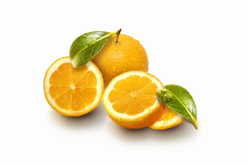 반족 오렌지 단면과 싱싱한 오렌지 잎사귀
