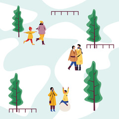 Naklejka premium Winter people - Walking in the park background