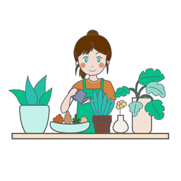 Florist girl watering plants