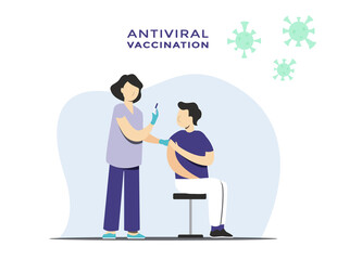 Doctor makes an injection of flu vaccine to man in hospital.