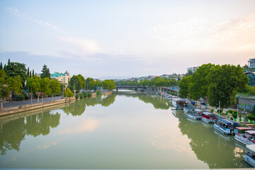 beautiful view of the kura river from the peace bridge © Vyacheslav