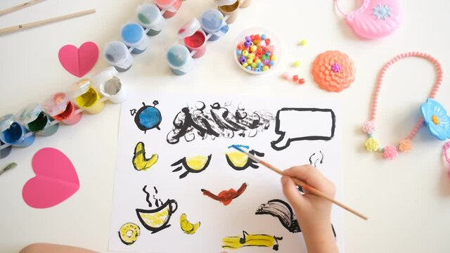 Child coloring funny sketch picture, relaxing and happy