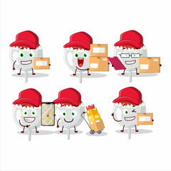 Cartoon character design of christmas hat cookies candy working as a courier