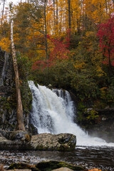 Fototapeta na wymiar Abrams Falls with fall foliage background in Great Smoky Mountains National Park, Tennessee