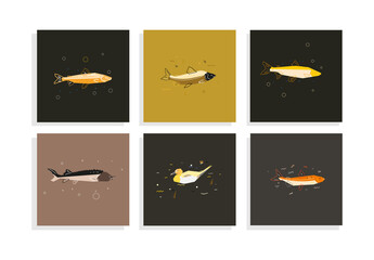 whitefish,salmon, duck, cartoon vector illustration