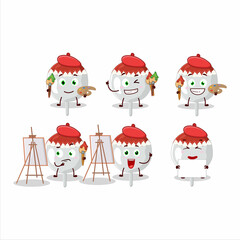 Artistic Artist of christmas hat cookies candy cartoon character painting with a brush