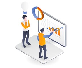 Man showing investment business chart development